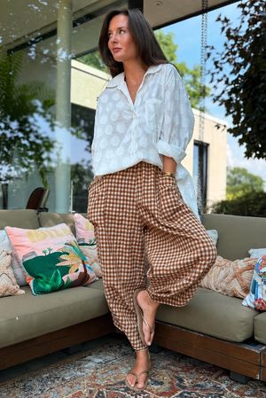 Nonni Gingham Shelby Barrel Pant Chestnut